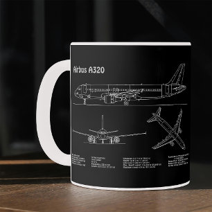 Mug Plan d'avion Airbus A320 en dessin de plan PD