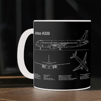Mug Plan d'avion Airbus A320 en dessin de plan PD