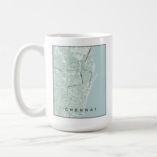Mug Plan de la ville de Chennai en Inde, design minima (Gauche)