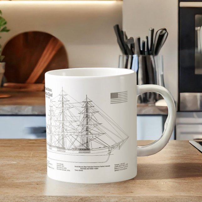 Mug Plan de voilure du clipper Flying Cloud - Plan du  (Clipper Ship Flying Cloud - Ship Blueprint BD. Coffee Mug)