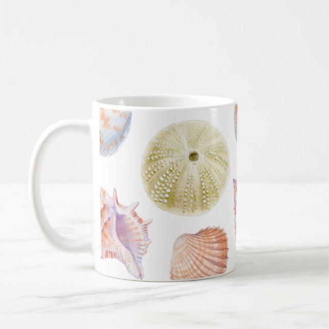 Mug Plan marin sans soudure de coquillages. Aquarelle  (Gauche)