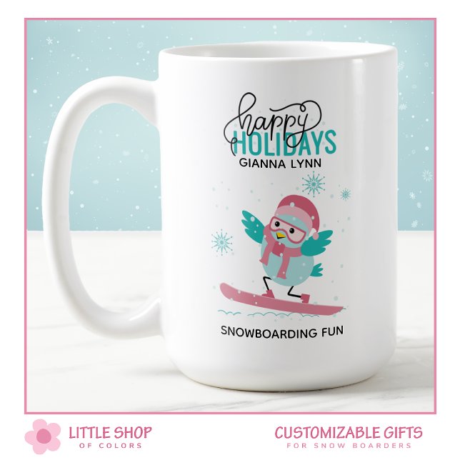 Mug Planche à neige personnalisable Bluebird Noël (Créateur téléchargé)