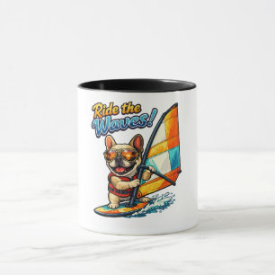 Mug Planche à voile Rétro Frenchie surfe les vagues