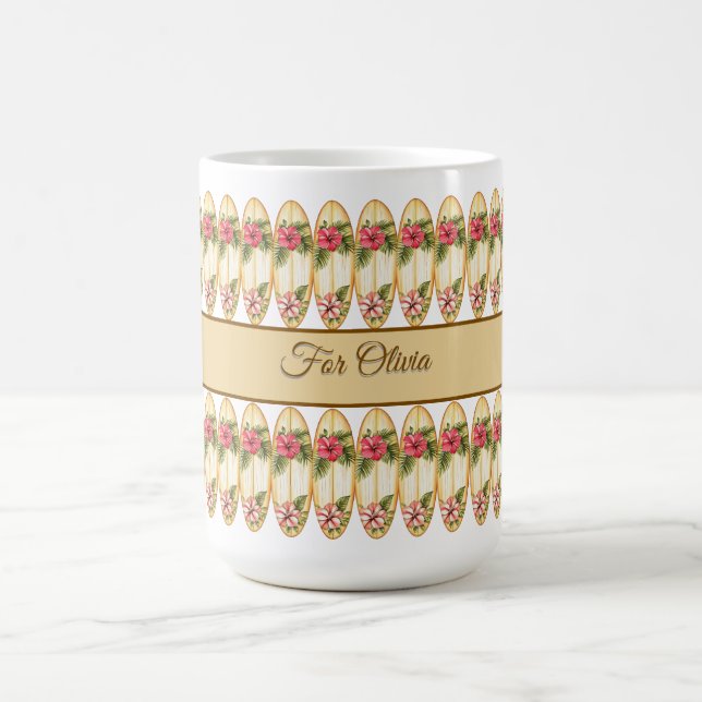 Mug Planche de surf tropicale – personnalisable Na (Centre)