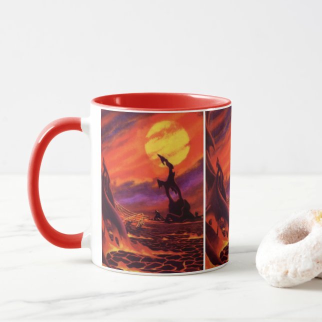 Mug Planète volcanique de science-fiction vintage avec (Avec donut)