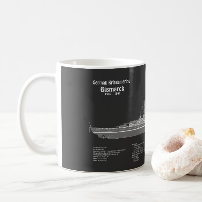 Mug Plans de conception du cuirassé Bismarck PD (Avec donut)