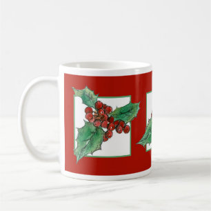 Mug Plante botanique de Noël Holly Dessin rouge