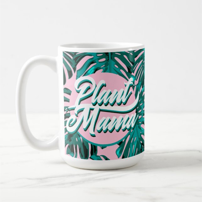 Mug Plante Mama Turquoise rose Monstera Jungle Feuille (Gauche)