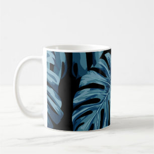 Mug Plante Monstera : motif feuille bleu.
