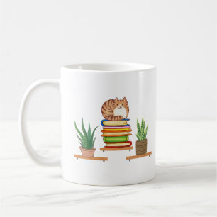 Mug Plantes, Chats Et Livres - Chat Sur Une Librairie