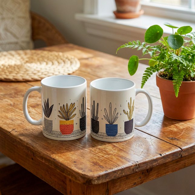 Mug Plantes Pots Ligne fun Botanique (Potted Plants Row fun Botanical Coffee Mug.)