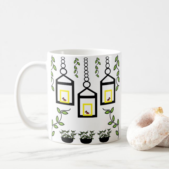 Mug Plantes Vertes Oiseaux Nature  (Avec donut)