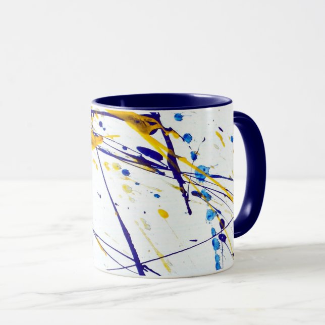 Mug Plaque de peinture Abstraite en bleu et or (Devant droit)