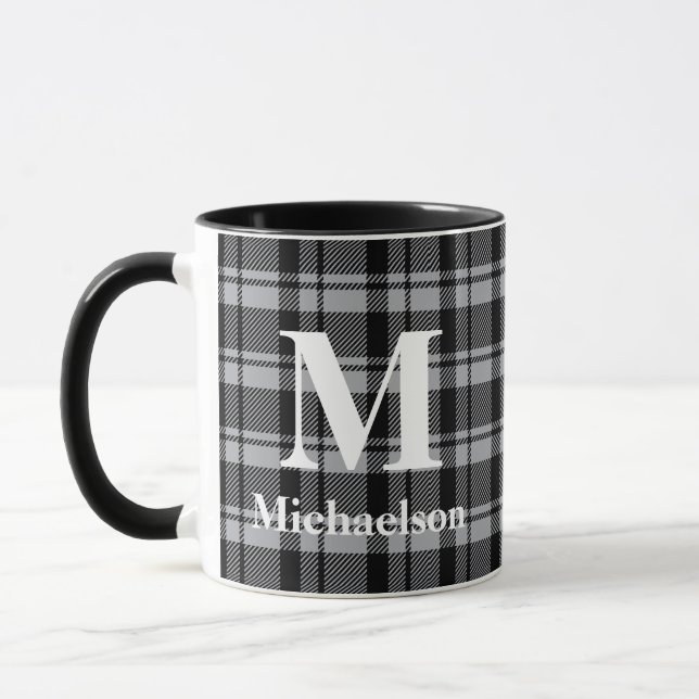Mug Plaque grise et noire avec nom de monogramme (Gauche)