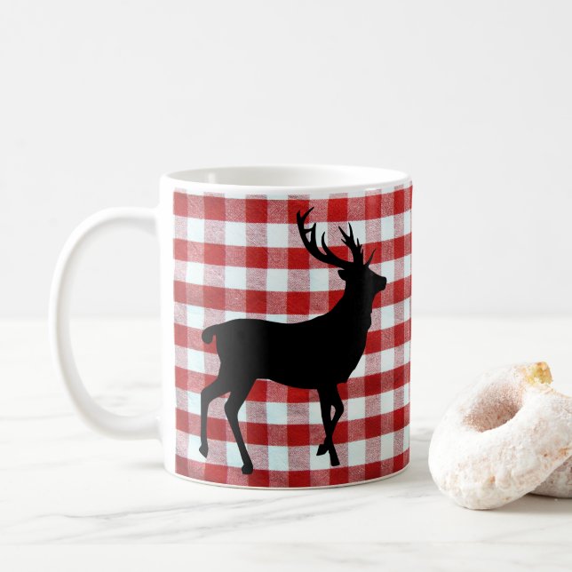 Mug Plaque rouge avec cerf noir (Avec donut)