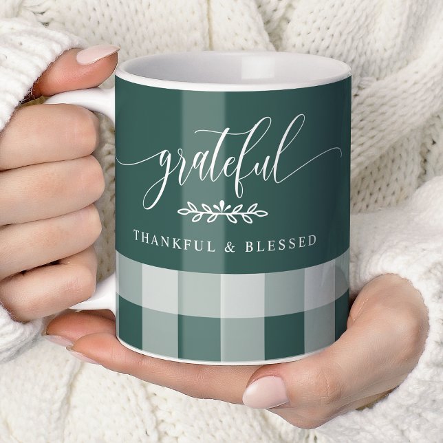 Mug Plaqué Vert et Blanc Grateful Thankful Blessed (Créateur téléchargé)
