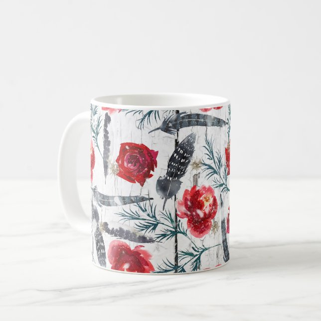 Mug Plaques en bois de Noël Floral (Devant gauche)
