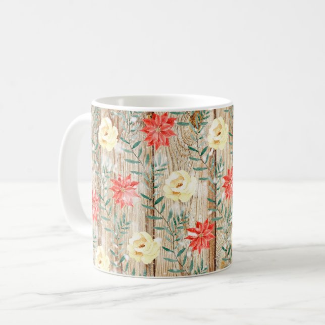 Mug Plaques en bois de Noël Floral (Devant gauche)
