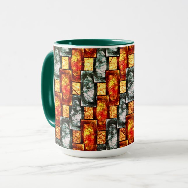 Mug Plaques rectangulaires rouges sculptées et tachées (Devant gauche)