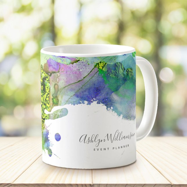 Mug Plat d'aquarelle bleu turquoise moderne (Créateur téléchargé)