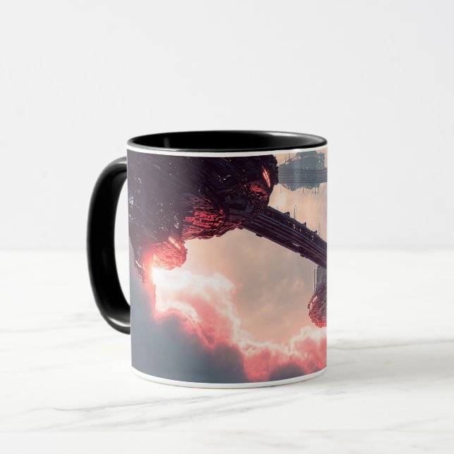 Mug Plates-formes futuristes dans les nuages au crépus (Devant gauche)