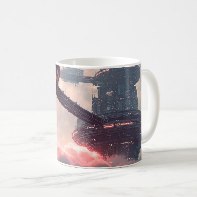 Mug Plates-formes futuristes dans les nuages au crépus (Devant droit)