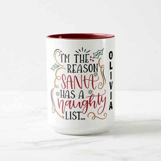 Mug Playful Christmas Quote Design with Naughty List  (Centre)