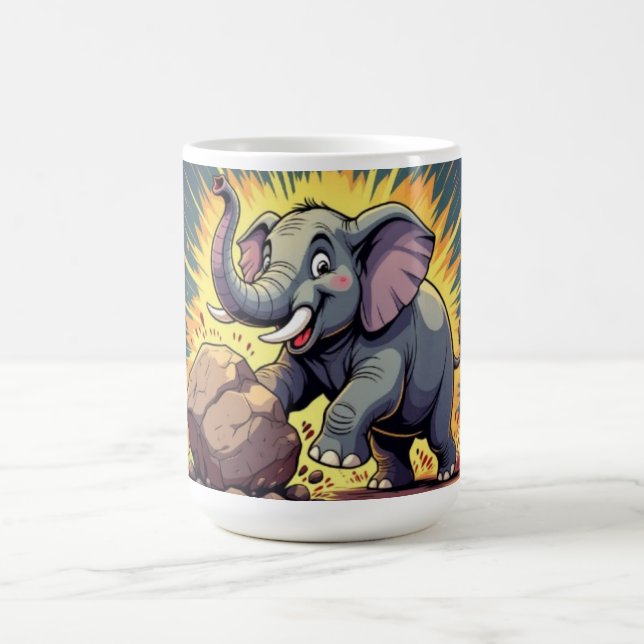 Mug Playful Elephant Pushing a Rock – Fun Cartoon Anim (Centre)