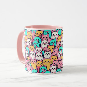 Mug Playful Minimalist Cats in Multi-Coloured Pastels