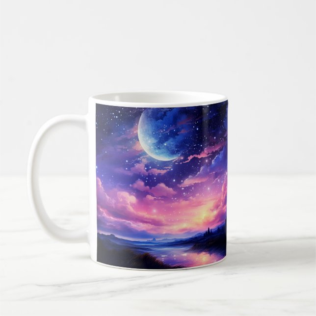 Mug Pleine lune Céleste Étoiles Nuages Mystique Violet (Gauche)