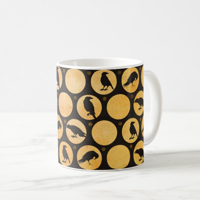 Mug Pleine lune d'Halloween noir et jaune Ravers Crows (Devant droit)