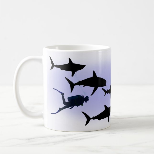 Mug Plongeur autonome et requins (Gauche)