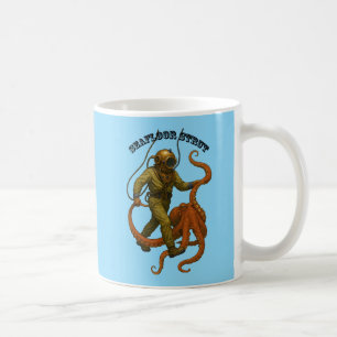 Mug Plongeur casque vintage à pied avec une poulpe URM