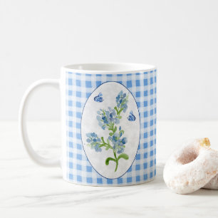 Mug Plumbago Flowers et papillons sur En vichy bleu