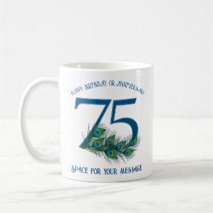 Mug Plume de paon pour 75e anniversaire ou anniversair