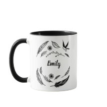 Plume, Oiseau et Feuilles Art en Ligne Nom Personn