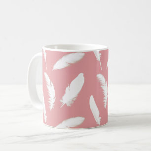 Mug Plumes blanches sur rose coquille