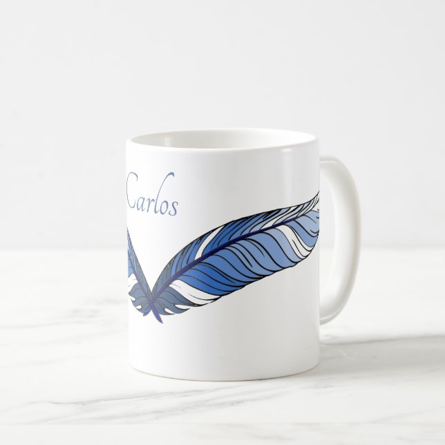 Mug - Plumes bleues et nom (Devant droit)