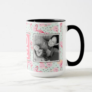 Mug Plumes de Flamant rose sur Pois   AMOUR avec photo