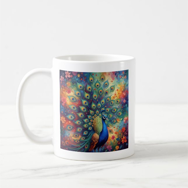 Mug Plumes de paon colorées et fleurs (Gauche)
