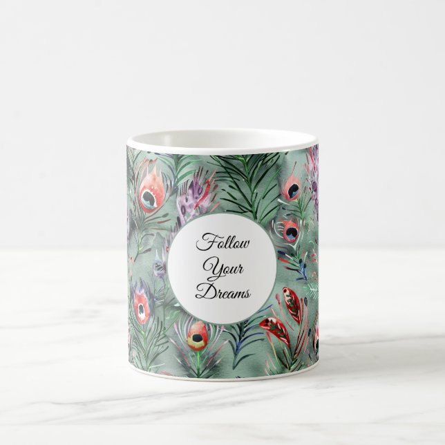 Mug Plumes de paon vert rouge   (Centre)