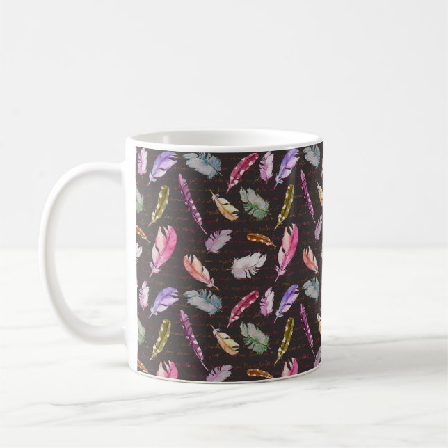 Mug Plumes d'oiseaux et note manuscrite. Mer aquarelle (Gauche)