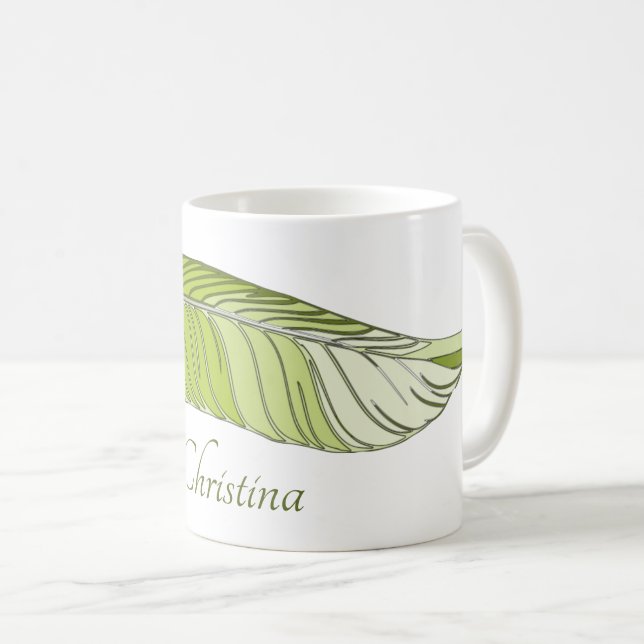 Mug - Plumes et nom en vert (Devant droit)