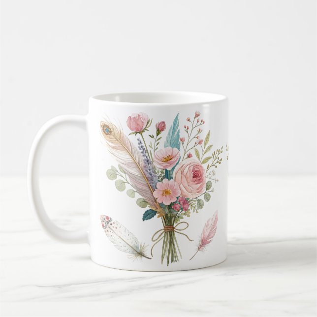 Mug Plumes florales roses (Gauche)