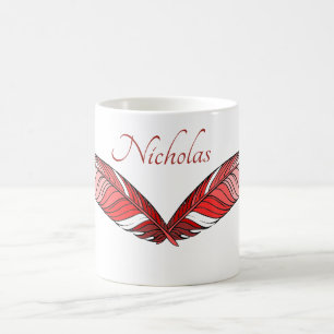 Mug - Plumes rouges et nom