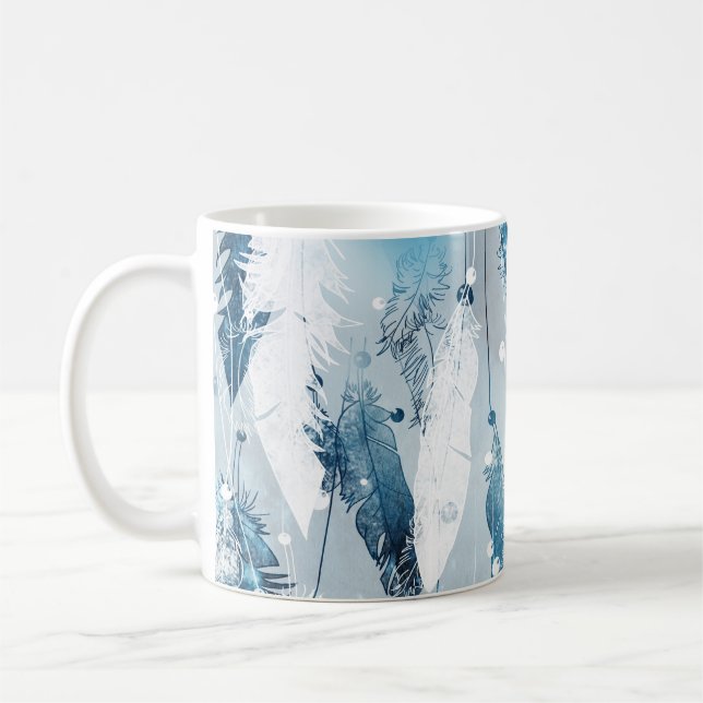 Mug Plumes tombantes : Aquarelle bleue sans joint (Gauche)