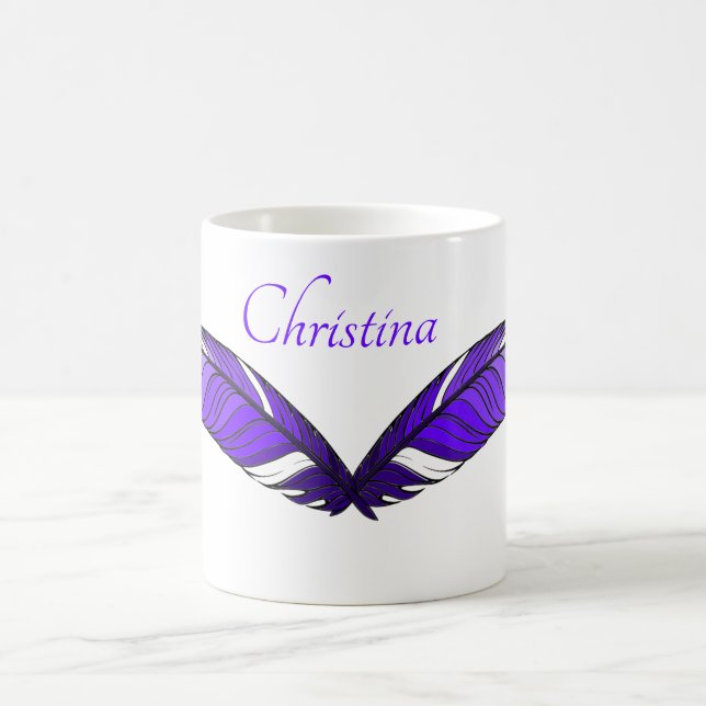 Mug - Plumes violettes et nom (Centre)