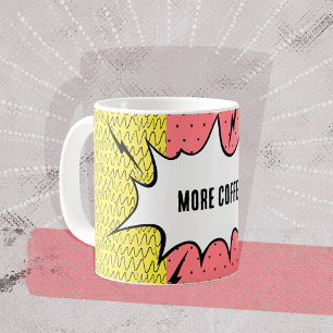 Mug Plus de café ! Bande dessinée Doodle jaune rose Pa