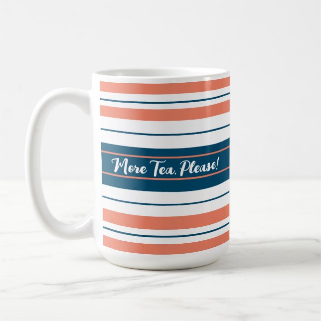 Mug Plus Thé S'Il Vous Plaît Coral Bleu Stripes Côtier (Gauche)