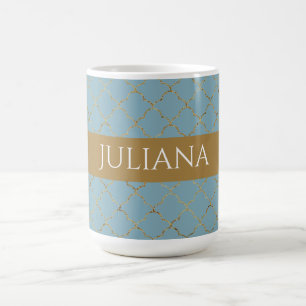 Mug Plutôt Glacial Blue Gold Quatrefoil Personnalisé